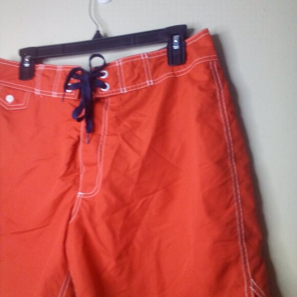 Old Navy Swim Trunks Men M Hook & Loop Closure Button Pocket Coral Orange - Picture 6 of 13